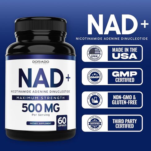 NAD Supplement (500mg of 95% Pure NAD+ Per Serving, 30 Day Supply) - NAD Booster Similar to Nicotinamide Riboside - (Third Party Tested, Vegan Safe, Non-GMO, No Fillers & Made in the USA) in Saudi Arabia