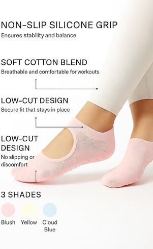The Edition - Pilates Socks for Women - Slip Grip Socks for Yoga و Barre و Ballet و Hospital و Studio و Home (3 أزواج) in Saudi Arabia