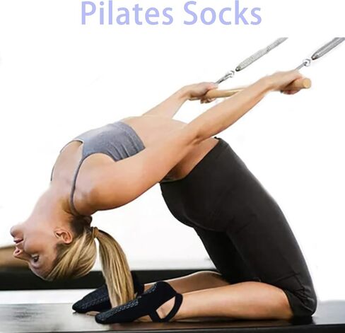 Pilates Socks with Grips for Women, Non Slip Grip Socks with Straps, Grippy Sock for Yoga Workout Barre Size 5.5-11 in Saudi Arabia