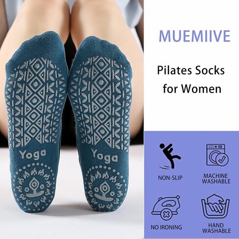 Pilates Socks with Grips for Women, Non Slip Grip Socks with Straps, Grippy Sock for Yoga Workout Barre Size 5.5-11 in Saudi Arabia