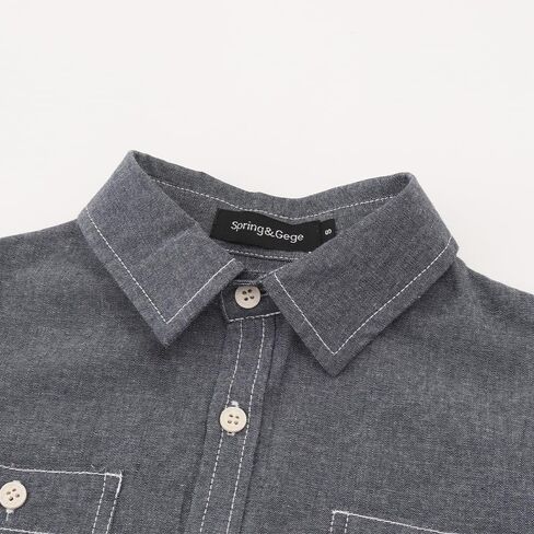 Spring&Gege Boys' Long Sleeve Chambray Shirt Casual Cotton Woven Button Down Shirt with Two Pockets in Saudi Arabia