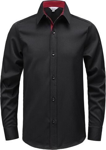 Boys Stretch Mulit-Use Dress Shirts Wrinkle Free Long Sleeve Button Down Shirts Formal Wedding Prom Shirts in Kuwait