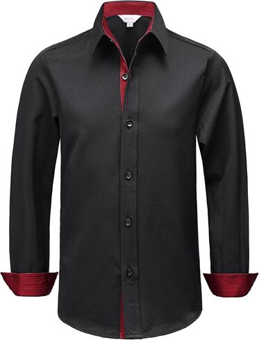 Boys Stretch Mulit-Use Dress Shirts Wrinkle Free Long Sleeve Button Down Shirts Formal Wedding Prom Shirts in Kuwait