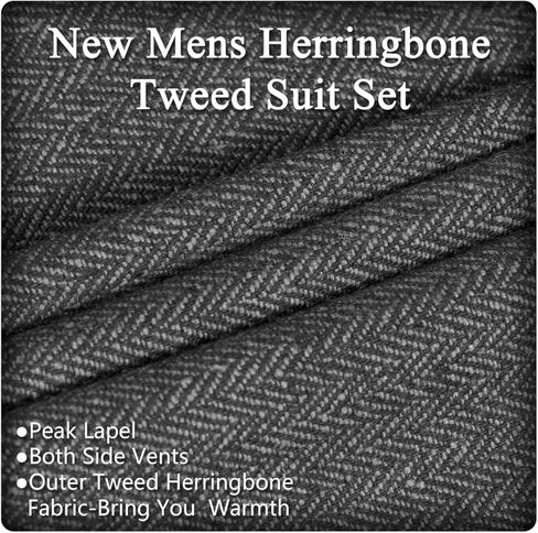 دعاوى عتيقة Tweed Herringbone للرجال 2 زر رفيع النحافة 3 قطعة من الصوف الرسمي بدلة السترة سترة السراويل الرجال in Kuwait