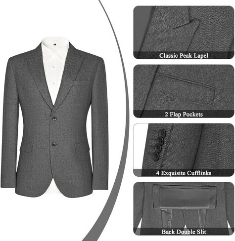 دعاوى عتيقة Tweed Herringbone للرجال 2 زر رفيع النحافة 3 قطعة من الصوف الرسمي بدلة السترة سترة السراويل الرجال in Kuwait