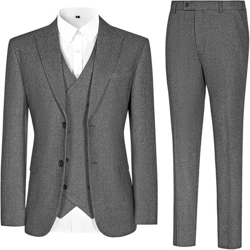 دعاوى عتيقة Tweed Herringbone للرجال 2 زر رفيع النحافة 3 قطعة من الصوف الرسمي بدلة السترة سترة السراويل الرجال in Kuwait