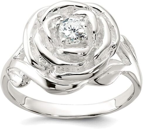 JewelryWeb 8.95mm 925 Sterling Silver Silver مصقول الزركونيا زورونيا زهرة الورد حلقة الطراز على غرار النساء in Saudi Arabia
