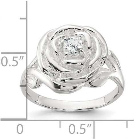 JewelryWeb 8.95mm 925 Sterling Silver Silver مصقول الزركونيا زورونيا زهرة الورد حلقة الطراز على غرار النساء in Saudi Arabia