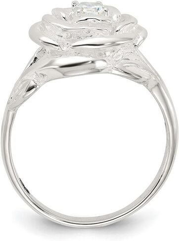JewelryWeb 8.95mm 925 Sterling Silver Silver مصقول الزركونيا زورونيا زهرة الورد حلقة الطراز على غرار النساء in Saudi Arabia