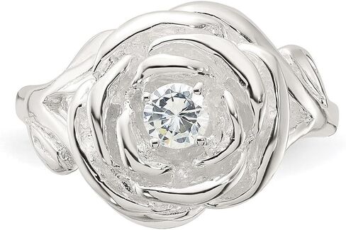 JewelryWeb 8.95mm 925 Sterling Silver Silver مصقول الزركونيا زورونيا زهرة الورد حلقة الطراز على غرار النساء in Saudi Arabia