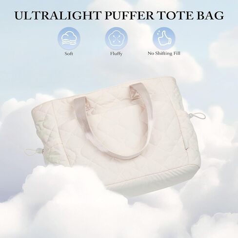 TOPEAST Tote Bag for Women, Large Puffer Tote Bag with Zipper, Lightweight Work Bags for Women, Quilted Bags for Nurse Travel in Saudi Arabia