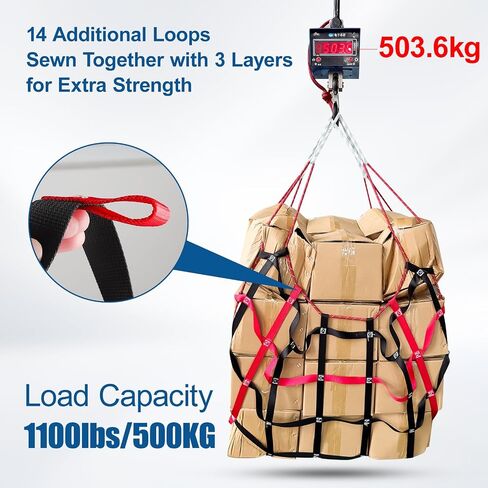 شبكة البضائع لسرير شاحنة بيك آب مع 4 مساءً أشرطة راتشيت راتشيت ، 50 "× 66" ، (WLL) 1100 رطل ، شبكات تخزين شديدة التحمل لشركة Trailer's Cargo Carrier in Saudi Arabia