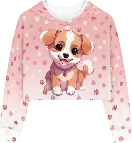 Crop Top Hoodies for Girls Long Sleeve Crop Hoodie Kids Sports Shirt Cropped Top Cartoon Pullover Hooded Size 6-14 in Saudi Arabia