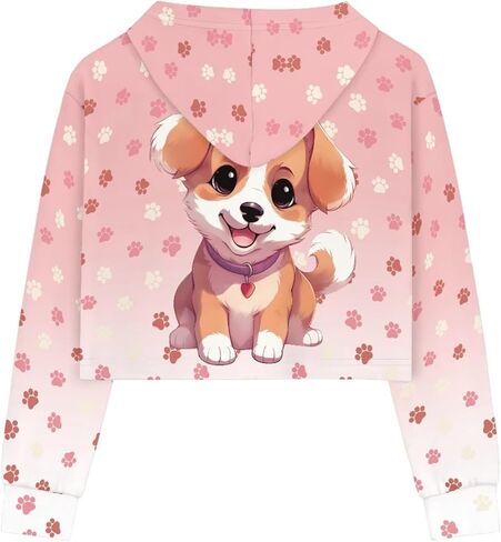 Crop Top Hoodies for Girls Long Sleeve Crop Hoodie Kids Sports Shirt Cropped Top Cartoon Pullover Hooded Size 6-14 in Saudi Arabia