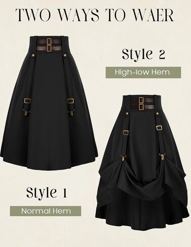 Gothic Skirt for Women Steampunk Pirate A-Line Skirts with Pockets Green S in Saudi Arabia
