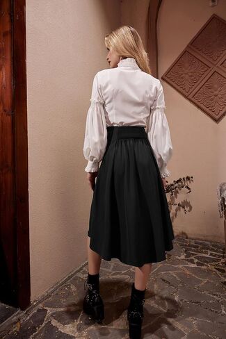 Gothic Skirt for Women Steampunk Pirate A-Line Skirts with Pockets Green S in Saudi Arabia