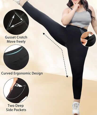 LALAGEN Plus Size Leggings for Women with Pockets-High Waisted Compression Tummy Control Workout Gym 7/8 Length Yoga Pants in Saudi Arabia