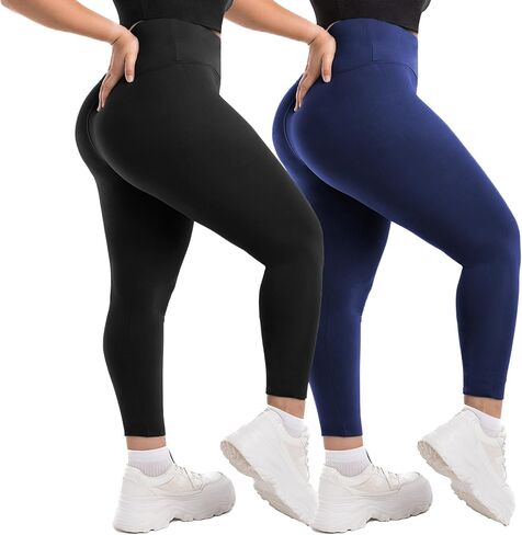 2 حزمة زائد طماق الحجم للنساء ، عالي 2XL-4XL التحكم في السراويل اليوغا الناعمة للتمرين in Kuwait