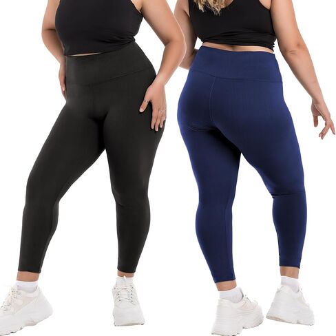 2 حزمة زائد طماق الحجم للنساء ، عالي 2XL-4XL التحكم في السراويل اليوغا الناعمة للتمرين in Kuwait