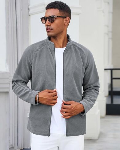 Runcati Mens Fleece Jacket Full Zip Lightweight Stand Collar Warm Jackets Casual Outdoor Windproof Coat with Pockets in Saudi Arabia
