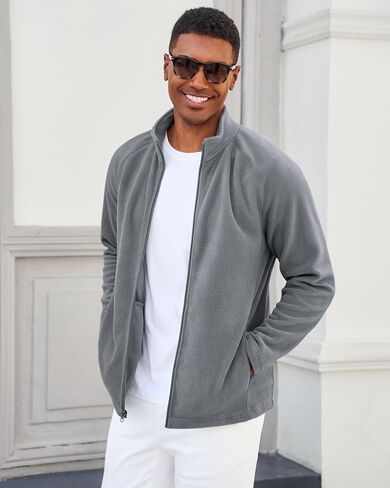 Runcati Mens Fleece Jacket Full Zip Lightweight Stand Collar Warm Jackets Casual Outdoor Windproof Coat with Pockets in Saudi Arabia