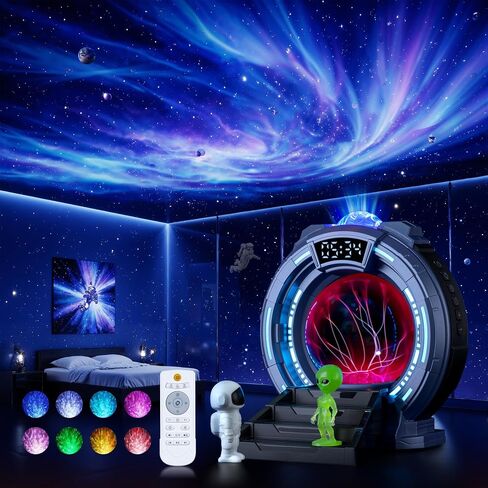 Space Star Galaxy Night Light Aurora Projector,Christmas LED Plasma Light/Clock,Child Bedroom,White Noise/Bluetooth Speaker/Adults/Kids' Room Decor Lamps,Christmas/Birthday Gift(Blue) in Saudi Arabia