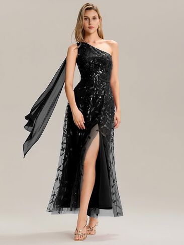 Ever-Pretty Women's One Shoulder Slit Flowy Panels Maxi Sequin A-Line Formal Evening Dresses 02486 in Saudi Arabia