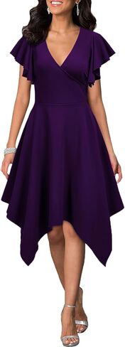 WOOSEA Women's Deep V Neck Formal Dress Hem Asymmetrical A Line Party Cocktail Dress in Kuwait