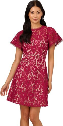Adrianna Papell Women's Lace Flounce Short Dress in Saudi Arabia
