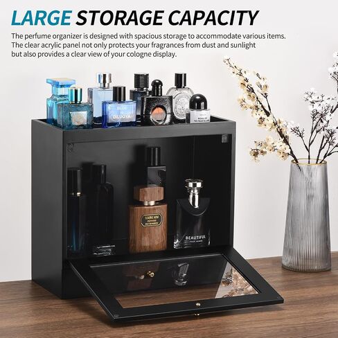 Perfume Organizer for Men, Wood Perfume Display Stand with Velvet Lining Drawer,Capacity Dustproof Perfume Holder for Watch,Jewelry,Perfume Display Risers,A Gift for Men (Black) in Saudi Arabia