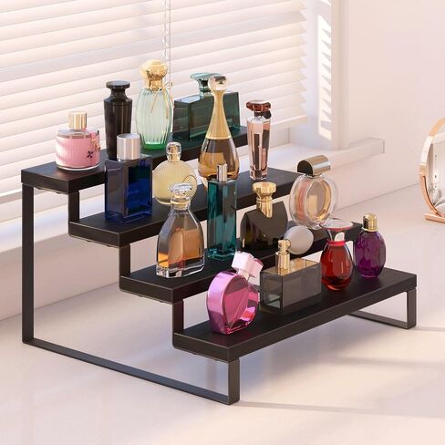 رف منظم العطور من فئة 4 فئة 13.4 بوصة مع أرجل معدنية ، حامل حامل كب كيك خشبي كبير ، معرض رف على الأرقام ، الحفلات ، الماكياج ، أرفف الحلوى للحفلات ، بني ريفي in Saudi Arabia