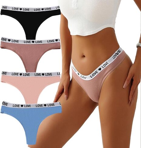 Cotton Thongs for Women,Seamless Thongs for Women,Low Rise T Back Panties with Thick Band 4 Pack (XS-XL) in Saudi Arabia
