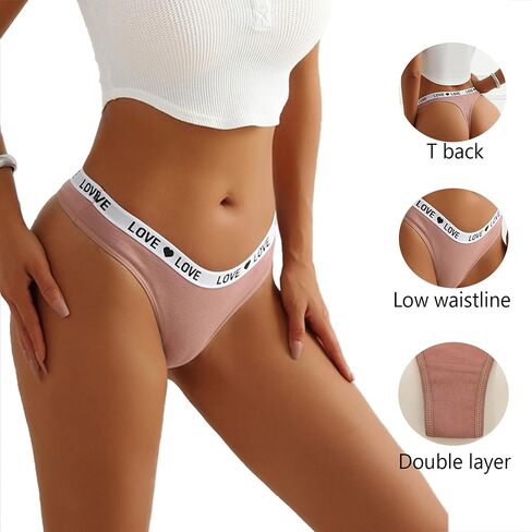 Cotton Thongs for Women,Seamless Thongs for Women,Low Rise T Back Panties with Thick Band 4 Pack (XS-XL) in Saudi Arabia