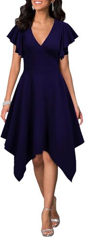 WOOSEA Women's Deep V Neck Formal Dress Hem Asymmetrical A Line Party Cocktail Dress in Kuwait