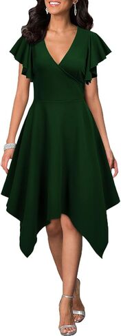 WOOSEA Women's Deep V Neck Formal Dress Hem Asymmetrical A Line Party Cocktail Dress in Kuwait