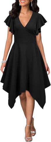 WOOSEA Women's Deep V Neck Formal Dress Hem Asymmetrical A Line Party Cocktail Dress in Kuwait