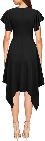 WOOSEA Women's Deep V Neck Formal Dress Hem Asymmetrical A Line Party Cocktail Dress in Kuwait