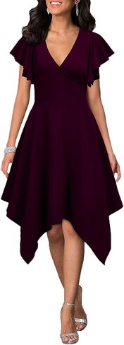 WOOSEA Women's Deep V Neck Formal Dress Hem Asymmetrical A Line Party Cocktail Dress in Kuwait