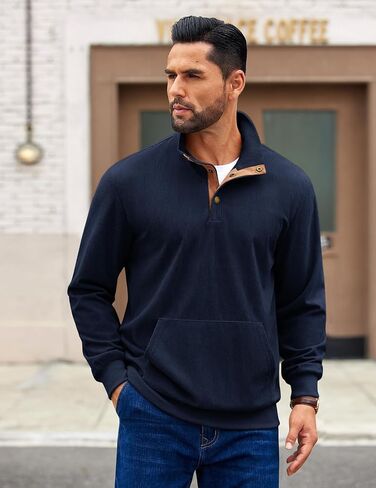 COOFANDY Mens Corduroy Sweatshirt Long Sleeve Pullover Quarter Button Fall Sweat Shirts in Saudi Arabia