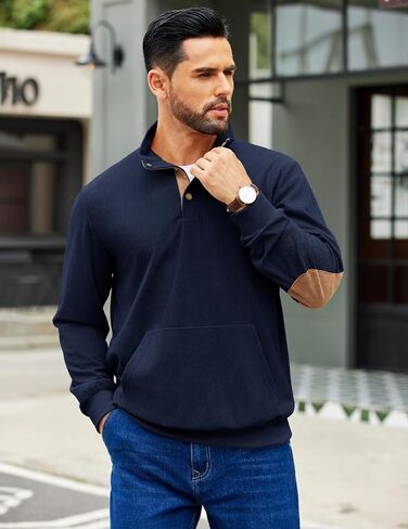 COOFANDY Mens Corduroy Sweatshirt Long Sleeve Pullover Quarter Button Fall Sweat Shirts in Saudi Arabia
