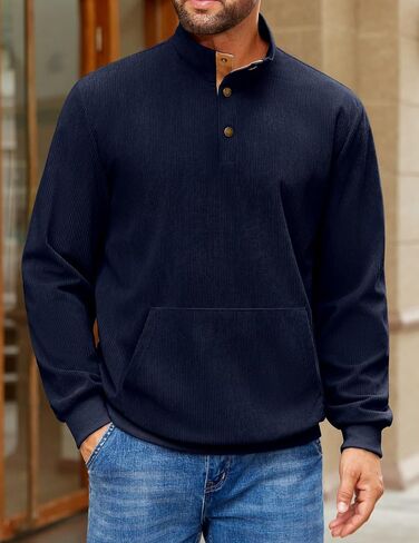 COOFANDY Mens Corduroy Sweatshirt Long Sleeve Pullover Quarter Button Fall Sweat Shirts in Saudi Arabia