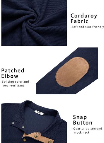 COOFANDY Mens Corduroy Sweatshirt Long Sleeve Pullover Quarter Button Fall Sweat Shirts in Saudi Arabia