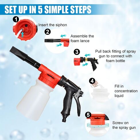 Car Wash Foam Gun, Foam Cannon for Hose, Professional Car Foam Sprayer with 6 Levels Foam Concentration, Spray Gun Cleaner, Connects to Any Garden Hose (Blue) in Saudi Arabia