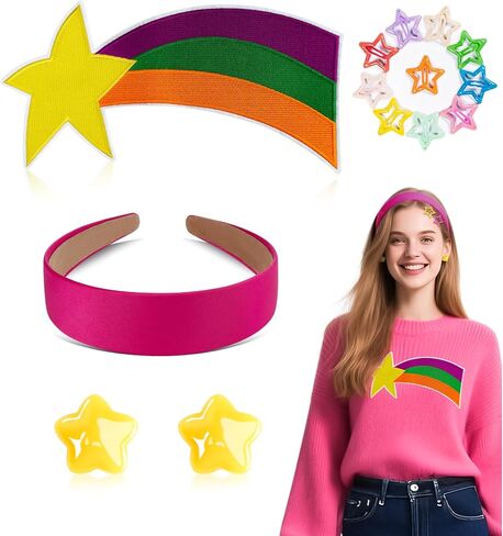 13 PCS Women Costume Accessories Set Shooting Star Rainbow Patch Pink Satin Hairband Star Stud Earrings and Hairpin for Women Halloween Cosplay in Saudi Arabia