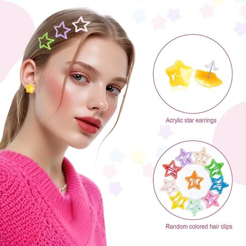 13 PCS Women Costume Accessories Set Shooting Star Rainbow Patch Pink Satin Hairband Star Stud Earrings and Hairpin for Women Halloween Cosplay in Saudi Arabia