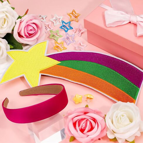 13 PCS Women Costume Accessories Set Shooting Star Rainbow Patch Pink Satin Hairband Star Stud Earrings and Hairpin for Women Halloween Cosplay in Saudi Arabia