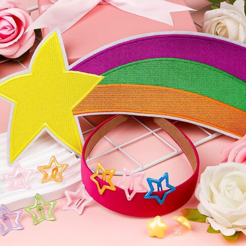 13 PCS Women Costume Accessories Set Shooting Star Rainbow Patch Pink Satin Hairband Star Stud Earrings and Hairpin for Women Halloween Cosplay in Saudi Arabia