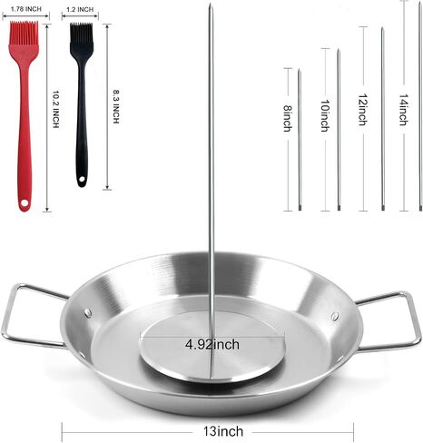 Al Pastor Skewer for Grill, Stainless Steel Vertical Stand, Brazilian Spit Stand with removable 3 Spikes, 2 Brushes, Anti-scalding Fittings, Fat Separator Tray, for Tacos Al Pastor, BBQ. in Saudi Arabia