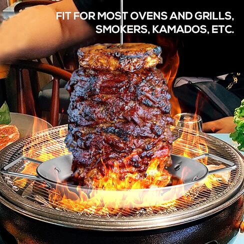 Al Pastor Skewer for Grill, Stainless Steel Vertical Stand, Brazilian Spit Stand with removable 3 Spikes, 2 Brushes, Anti-scalding Fittings, Fat Separator Tray, for Tacos Al Pastor, BBQ. in Saudi Arabia