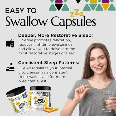 Nuton Happy Dreams مكمل المساعدات الطبيعية للنوم والحيوية الخلوية - مساعدات الميلاتونين للبالغين ، حليب إطلاق الوقت مع ETAs الهليون ، L -serine و entron ، 60 كبسولات الخضار in Saudi Arabia